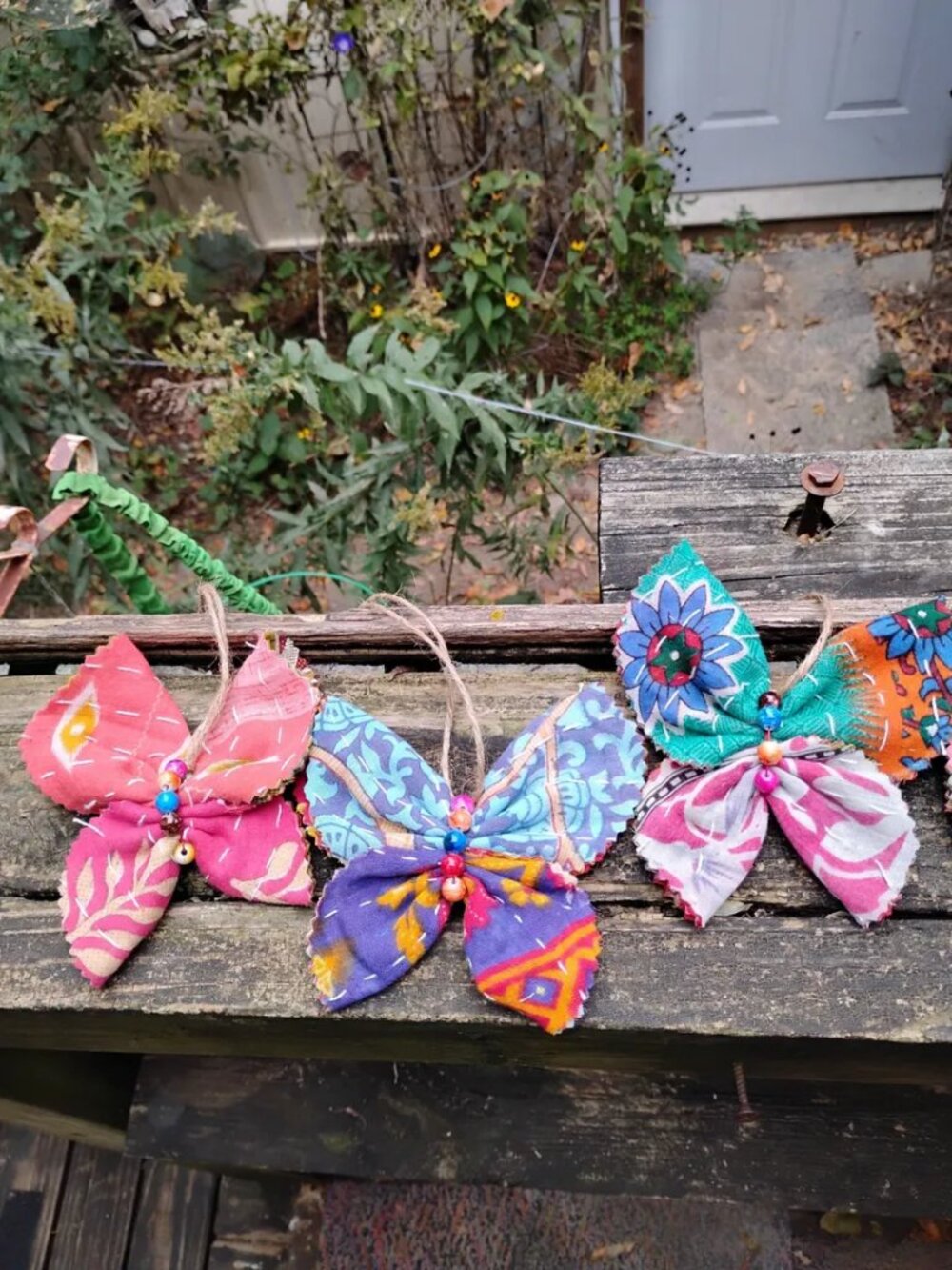 Kantha Butterfly Ornament One Random Color Handmade New KBO1.